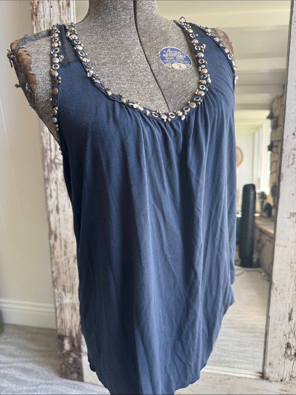 Matty M Navy Beaded V-Neck Tank Top